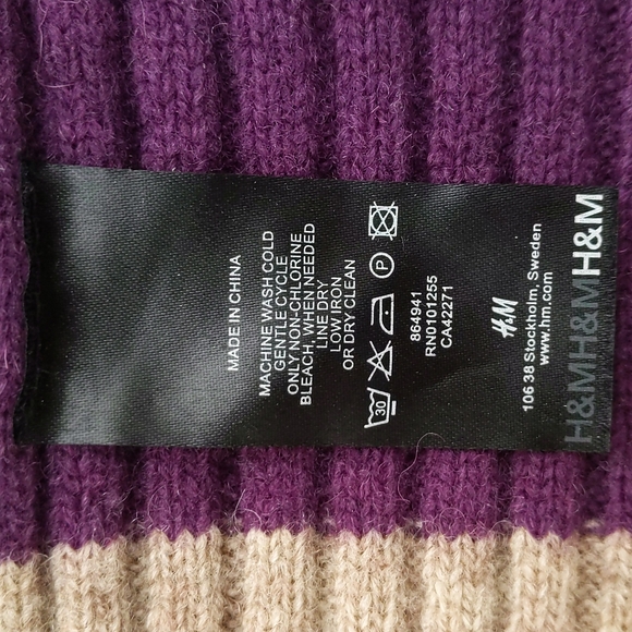H&M Color block Wool Blend Scarf Purple Blue Yellow Tan Sky Blue - Picture 3 of 3